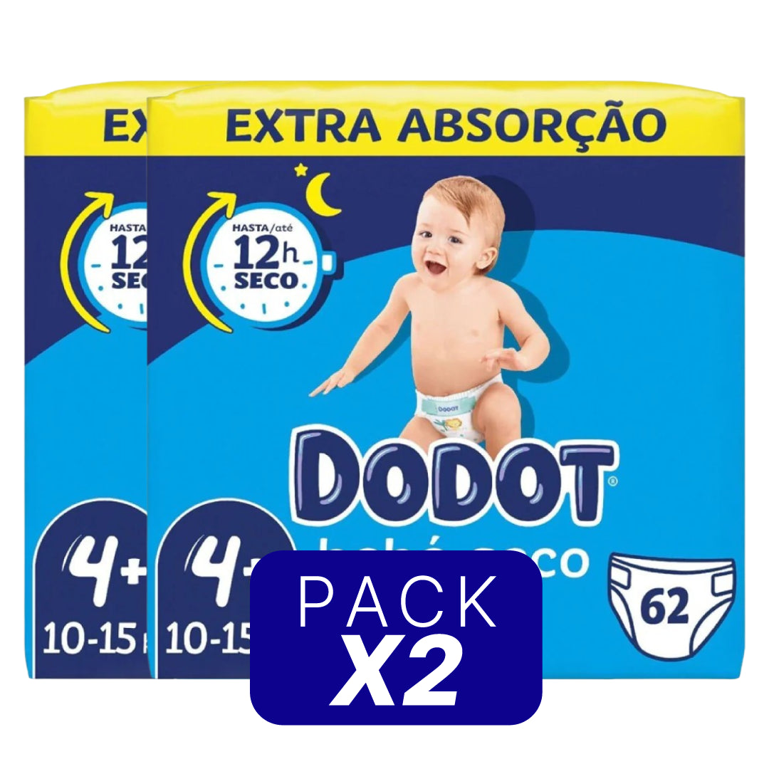 Fraldas Dodot Bebé Seco Extra Absorção T4+ - 10-15Kg - 2 x 62un