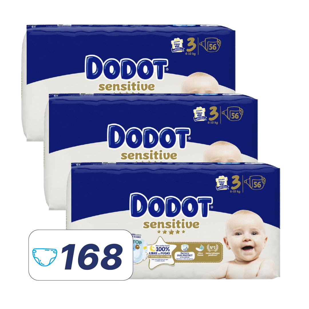 Fraldas Sensitive Dodot T3 6-10kg - 168un