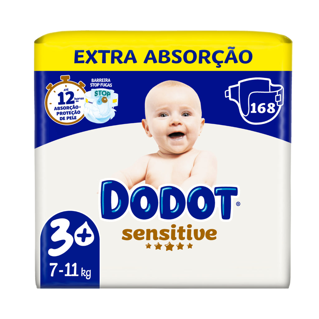 Fraldas Sensitive Dodot Extra T3+ 7-11kg - 168un