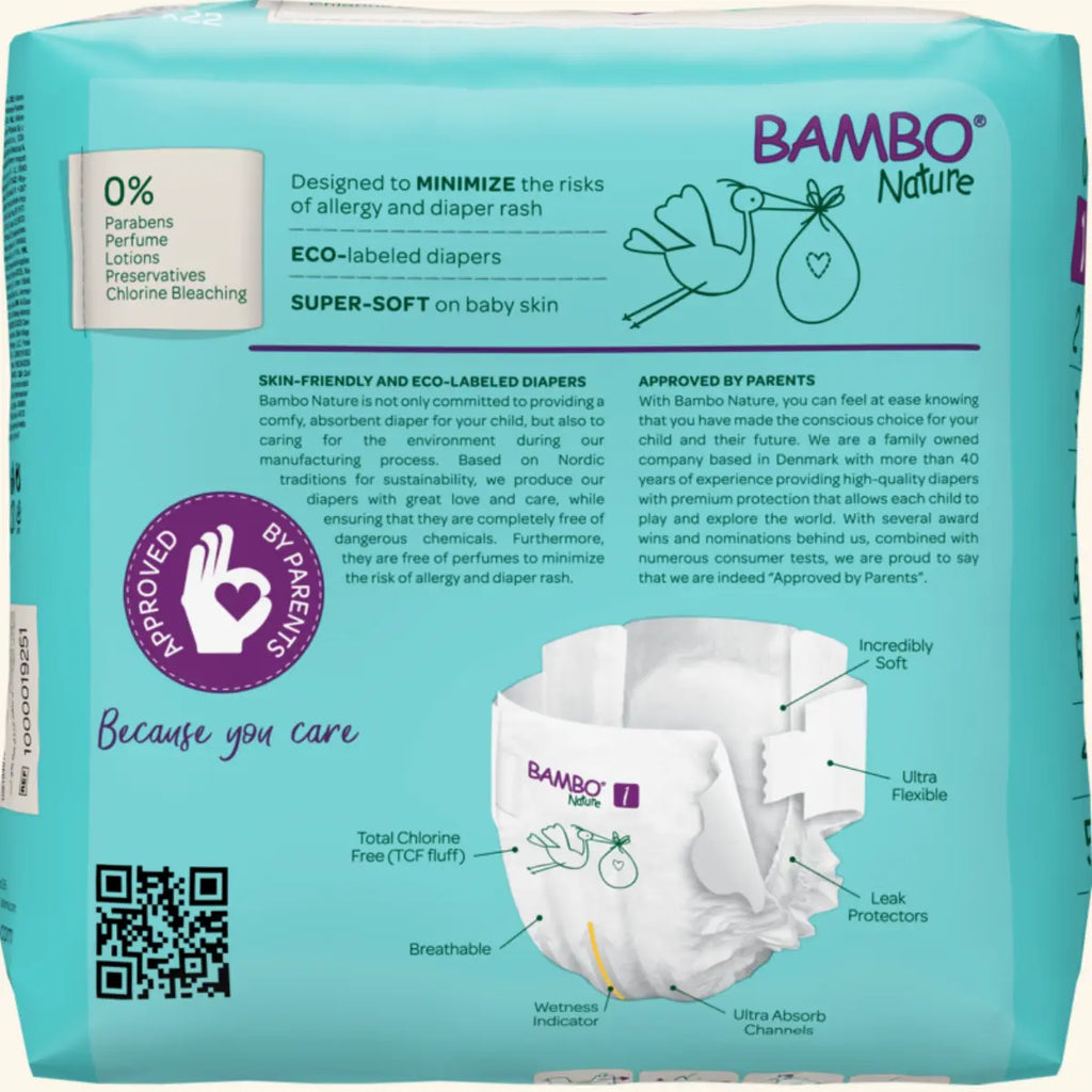 Fraldas ecológicas Bambo Nature T1 22un | 2-4Kg