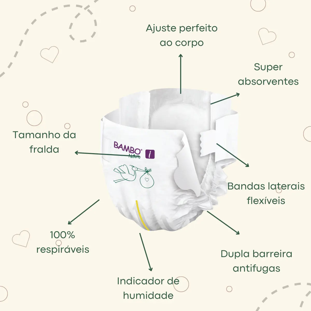 Fraldas ecológicas Bambo Nature T1 22un | 2-4Kg