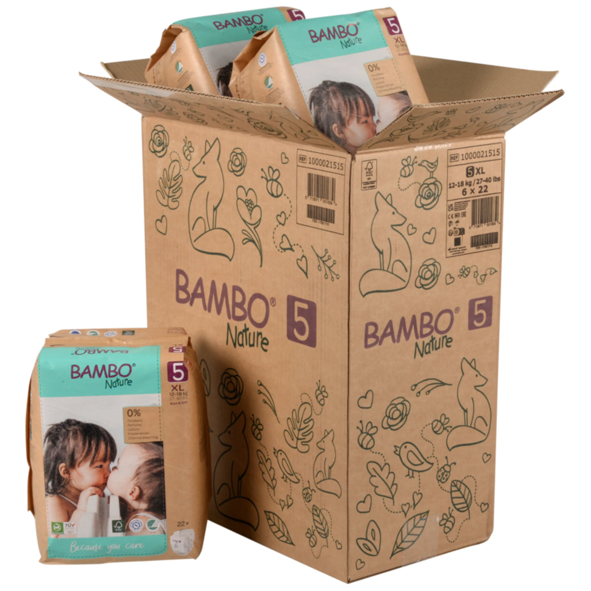 Fraldas ecológicas Bambo Nature T5 Paper Bag 132un (12-18 kg)